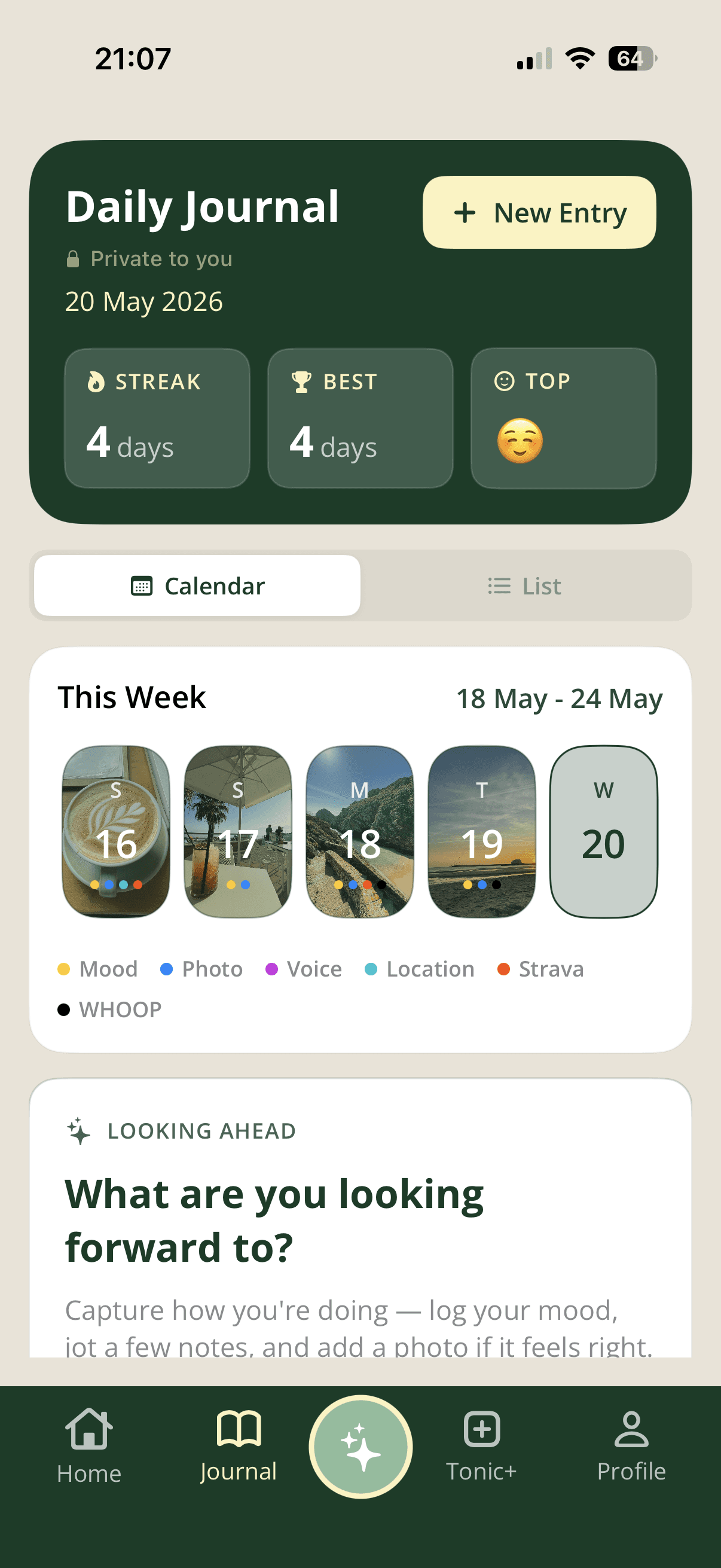 Daily journal, private to you.